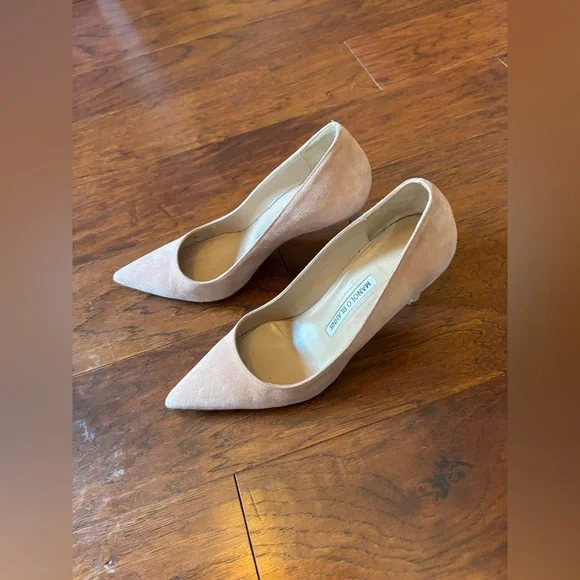 Manolo Blahnik Blush Suede Pointed-Toe Pumps - Picture 2 of 6
